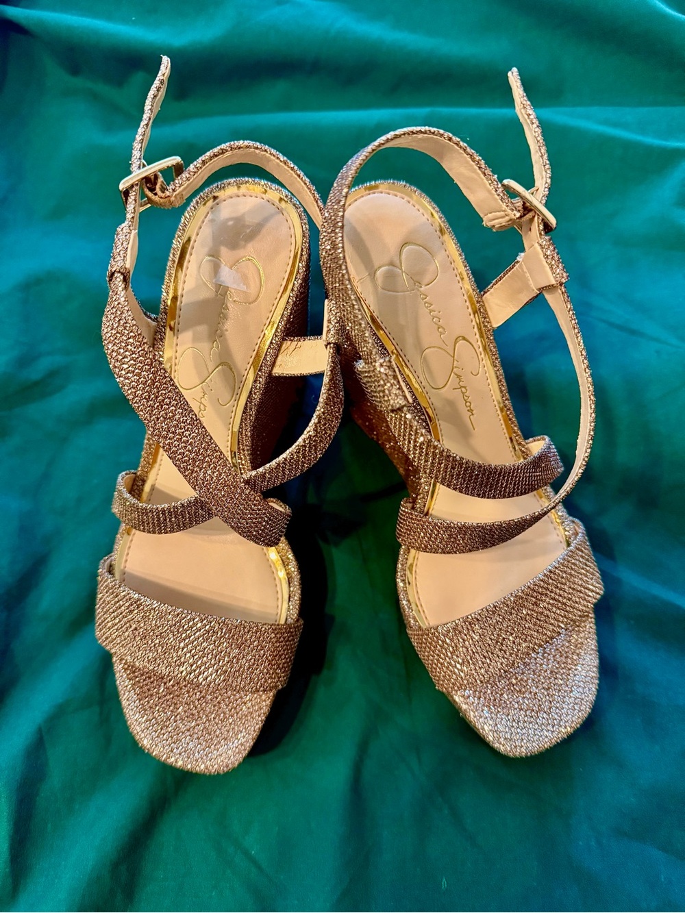 Jessica Simpson Glitter Rose Gold Strappy Heels